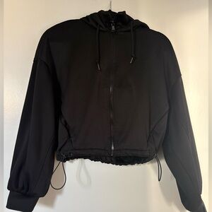 Zara Black Drawstring Cropped Hoodie
